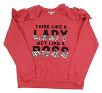 Ružová mikina s nápisom a volánikmi