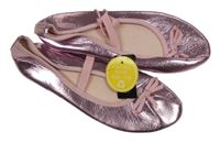 Nové - Růžové lesklé baleríny s mašlemi Dunnes Stores vel. 33 