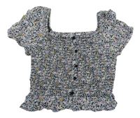 Černo-barevné vzorované crop tričko se žabičkováním Primark