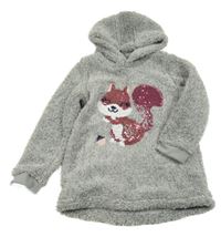 Šedá chlupatá mikina s veverkou a kapucí Kids