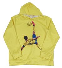 Žltá mikina s fotbalistou a kapucňou