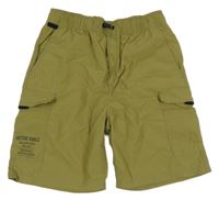Khaki šušťákové cargo kraťasy s nápismi H&M