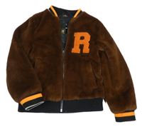 Hnědo-oranžový kožešinový bomber s písmenem River Island