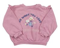 Ružová mikina s květem a nápismi M&S