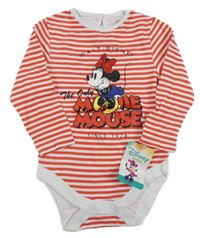 Nové - Bílo-červené pruhované body s Minnie Disney