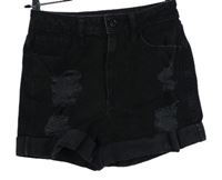 Dámske čierne rifľové kraťasy s vyšúchaním Hollister