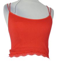Dámský červený žebrovaný crop top s krajkou Primark 