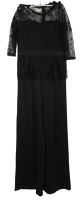 Dámský černý společenský kalhotový overal s krajkovým živůtkem 