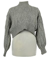 Dámsky sivý vzorovaný crop sveter so stojačikom Primark