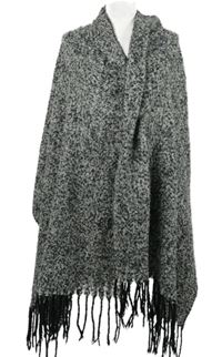 Dámska čierno-sivá melírovaná pletená šál s strapcemi Pieces