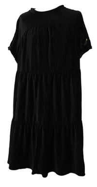 Dámske čierne zamatové rebrované šaty Simply Be