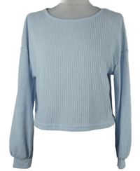 Dámské světlemodré žebrované úpletové crop triko 