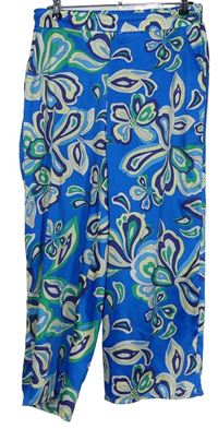 Dámské modré květované saténové culottes kalhoty F&F