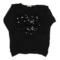 Čierne tričko so srdíčkem z flitrů H&M