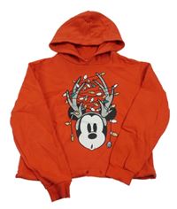 Červená crop mikina s Mickey Mousem a kapucňou zn. Disney