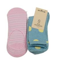 2x ponožky modré puntíkaté+ růžové pruhované