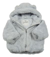 Světlemodrá kožešinová zateplená bunda s kapucí M&S