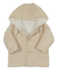 Smetanová chlupatá propínací mikina s kapucí