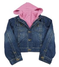 3v1 tmavomodrá rifľová crop bunda+ tepláková vesta s kapucňou Benetton