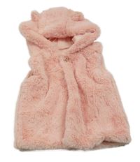 Světlerůžová kožešinová zateplená vesta s kapucí 