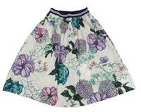 Biela plátenná sukňa s kvetinami