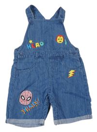 Modré riflové laclové kraťasy s výšivkami - Marvel Primark