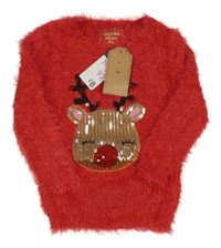 Nové - červený chlupatý svetr se sobem Primark