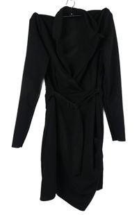 Dámské černé asymetrivké sakové šaty s páskem Boohoo