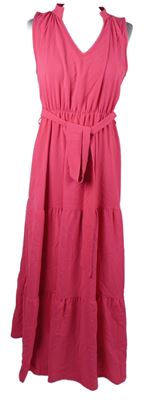 Dámske ružové dlhé šaty s opaskom Shein