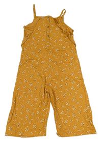 Horčicový kvetovaný culottes overal F&F