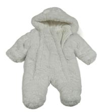 Bílá kožešinová zateplená kombinéza s kapucí George