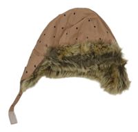 Starorůžová šusťáková puntíkatá beranice s kožešinou H&M