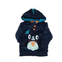 Tmavomodrá chlpatá mikina s dinosaurom a kapucňou Lupilu