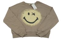Nové- Béžová crop mikina se smajlíkem H&M
