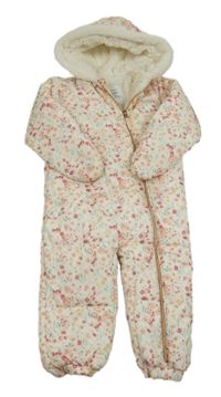 Bílá květovaná šusťáková zimní kombinéza s kapucí Nutmeg