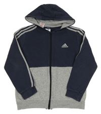 Tmavomodro-šedá propínací mikina s logem a kapucí Adidas