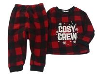 Červeno-černé kostkované fleecové pyžamo s nápisy