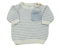 Světlemodro-bílý pruhovaný svetr s kapsičkou F&F