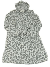Bielo-sivý vzorovaný chlpatý župan s kapucňou H&M