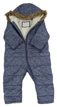 Tmavomodrá melírovaná šusťáková zimní kombinéza s kapucí Mothercare