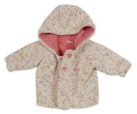 Bílo-barevný melírovaný žinylkový zateplený propínací svetr s kapucí Next