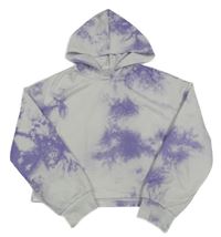 Bielo-fialová batikovaná crop mikina s kapucňou shein