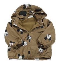Hnědá šusťáková jarní bunda s Mickeym a kapucí H&M