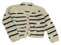 Světlebéžovo-tmavomodrý pruhovaný propínací svetr s kytičkami Next