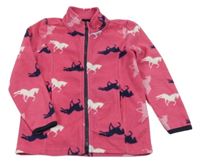 Ružová fleecová prepínaci mikina s koňmi