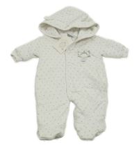 Nové - Bílá bavlněná zateplená kombinéza s hvězdami, medvídkem a kapucí