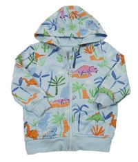 Světlemodro-farebná prepínaci mikina s dinosaurami a kapucňou George