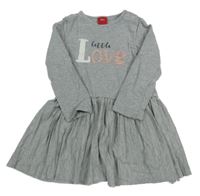 Šedé teplákové šaty s nápisem a plisovanou sukní S. Oliver