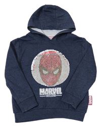 Tmavomodrá melírovaná mikina s překlápěcími flitre a kapucňou Marvel