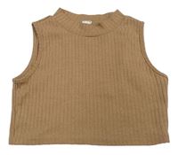 Béžový rebrovaný pletený crop top Shein